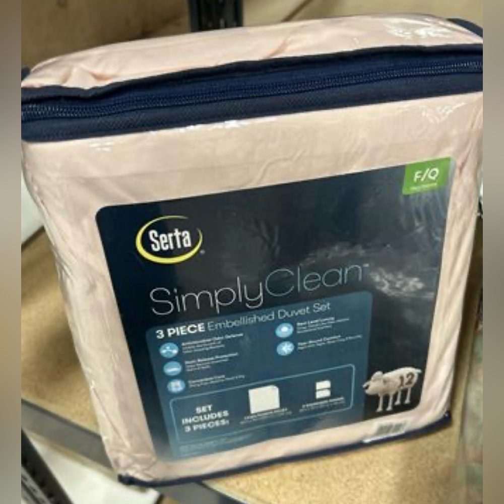 Serta Simply Clean Antimicrobial Pleated 3 Piece Duvet Queen Blush - Picture 6 of 6